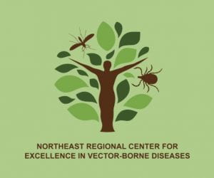 Northeast Regional Center for Excellence in Vector-Borne Disease logo: humanesque tree with tick and mosquito among the leaves