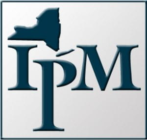 New York State IPM logo: IPM under an outline of the state